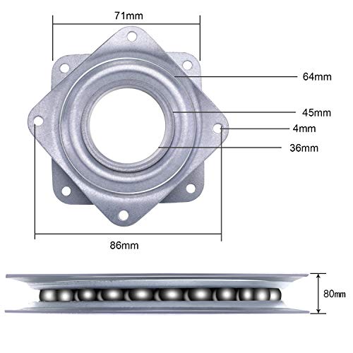 4 Pieces 3 Inch Square Lazy Susan Turntable Bearings Rotating Bearing Plate with 150 Pound Capacity, 5/16 Inch Thick (Silvery)