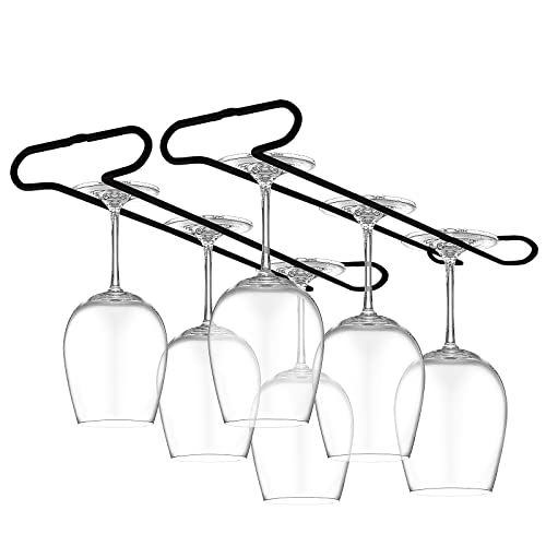 CUKE2BEET 10.2 Inch Wine Glass Rack Under Cabinet, Wire Wine Glass Holder Wine Glass Hanger Rack Stemware Holder Rack Wine Glasses Hanging for Cabinet Kitchen Bar (Black 2 Packs)