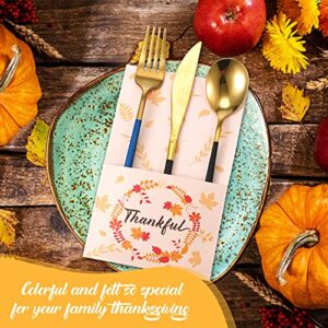 36 Pieces Thanksgiving Utensil Holders Maple Leaf Silverware Cutlery Holders Paper Pocket Knife Fork Holder Bag Give Thanks Cutlery Holders for Thanksgiving Fall Harvest Party Dinging Table Supplies