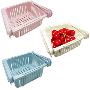refrigerator shelf organizer bins, 3 pack retractable pull-out refrigerator storage box, drawer refrigerator storage bin, fridge shelf holder storage box, small size, fit for fridge shelf under 0.6 in