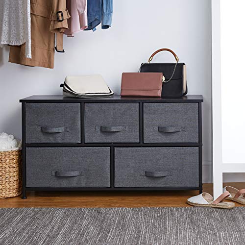 AZL1 Life Concept Extra Wide Dresser Storage Tower with Sturdy Steel Frame, 5 Drawers of Easy-Pull Fabric Bins, Organizer Unit for Bedroom, Hallway, Entryway, Dark Grey