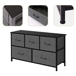 AZL1 Life Concept Extra Wide Dresser Storage Tower with Sturdy Steel Frame, 5 Drawers of Easy-Pull Fabric Bins, Organizer Unit for Bedroom, Hallway, Entryway, Dark Grey