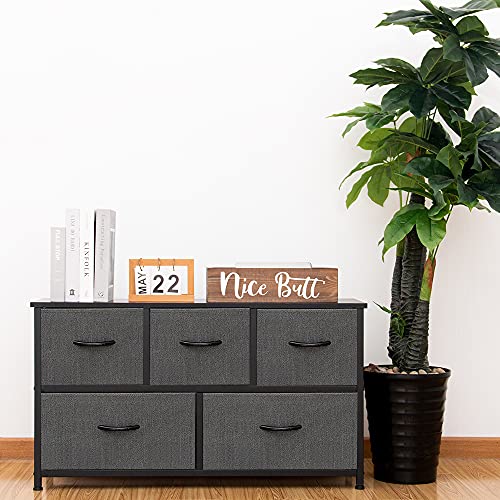 AZL1 Life Concept Extra Wide Dresser Storage Tower with Sturdy Steel Frame, 5 Drawers of Easy-Pull Fabric Bins, Organizer Unit for Bedroom, Hallway, Entryway, Dark Grey