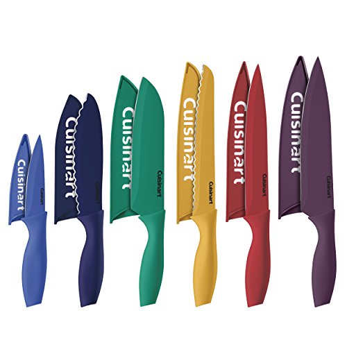 Cuisinart C55-12PCKSAM 12-Piece Ceramic Coated Stainless Steel Knives, Comes with 6-Blades and 6-Blade Guards, Color Coded to Reduce Risk of Cross Contamination, Jewel