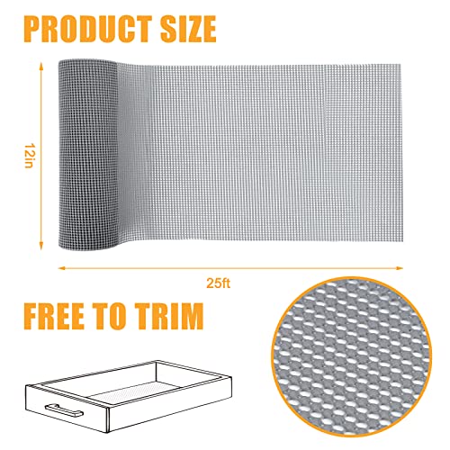 BAKHUK Grip Shelf Liner, 2 Rolls of Non-Adhesive 12 Inch x 25 Feet Cabinet Liner Durable Organization Liners for Kitchen Cabinets Drawers Cupboards Bathroom Storage Shelves (Gray)