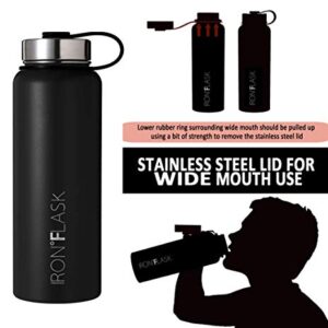 IRON °FLASK Sports Water Bottle - 40 Oz, 3 Lids (Straw Lid), Leak Proof, Vacuum Insulated Stainless Steel, Double Walled, Thermo Mug, Metal Canteen