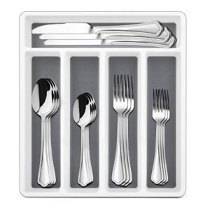 40-piece silverware set with drawer organizer tray, haware stainless steel flatware cutlery utensils, timeless and elegant design for home hotel wedding, mirror polished and dishwasher safe