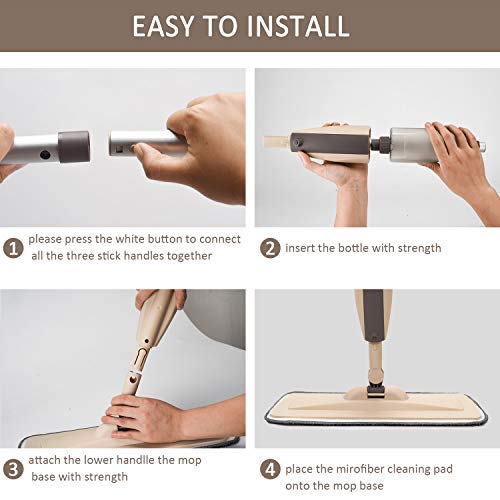 Microfiber Spray Mop for Floor Cleaning, Dry Wet Wood Floor Mop with 3 pcs Washable Pads, Handle Flat Mop with Sprayer for Kitchen Wood Floor Hardwood Laminate Ceramic Tiles Dust