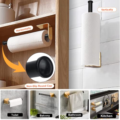 BICHONG Paper Towel Holder Under Cabinet,Self Adhesive or Drilling Stainless Steel Under Cabinet Paper Towel Holder,Paper Towel Holder Wall Mount for Kitchen, Bathroom, 12in