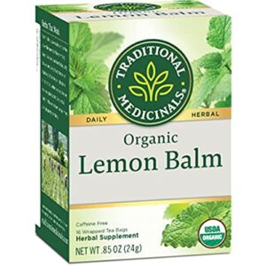 traditional medicinals organic lemon balm herbal tea, calming and supports digestion, (pack of 1) – 16 tea bags