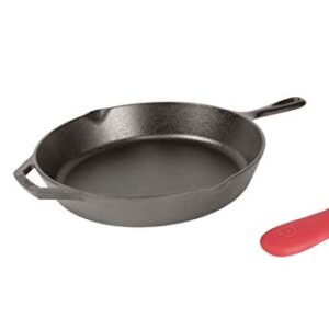 Lodge Cast Iron Skillet with Red Silicone Hot Handle Holder, 12-inch