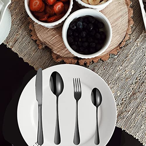 HYCSC Silverware Sets with Holder, Premium Stainless Steel Tableware Set, Mirror Polished Flatware Cutlery Set - Include Knife, Fork and Spoon, Dishwasher Safe, Nice Family Utensil Gift Set (Black)