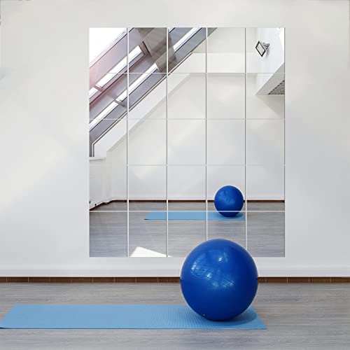 Delma Glass Full Length Wall Mirror Tiles, 14'' x 12'' x 4PCS, Frameless Full Body Mirror Tiles for Bedroom, Full Length Mirror Wall Mounted for Home Gym, Door (Glass - 14'' x 12'' - 4PCS)