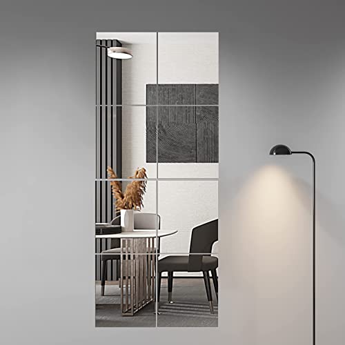 Delma Glass Full Length Wall Mirror Tiles, 14'' x 12'' x 4PCS, Frameless Full Body Mirror Tiles for Bedroom, Full Length Mirror Wall Mounted for Home Gym, Door (Glass - 14'' x 12'' - 4PCS)