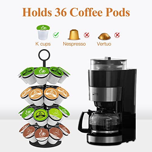 KIMIUP Coffee Pod Holder, Coffee Pod Storage Compatible with K-Cups(36 Pods), Kitchen Detachable Coffee Pod Organizer for Countertop, Spins 360-Degrees Coffee Pod Carousel