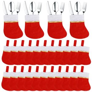 ccinee 24pcs christmas socks decoration tableware holders red felt christmas stockings with golden trim spoon knife fork bags candy pouch bags mini stockings for silverware xmas party dinner decor
