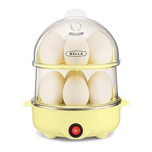 BELLA Double Tier Egg Cooker, Rapid Boiler & Poacher, Meal Prep Essential, Family Sized Meals: Make Up To 14 Large Boiled Eggs, Dishwasher Safe Parts, Poaching Tray Included, Yellow