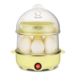 BELLA Double Tier Egg Cooker, Rapid Boiler & Poacher, Meal Prep Essential, Family Sized Meals: Make Up To 14 Large Boiled Eggs, Dishwasher Safe Parts, Poaching Tray Included, Yellow