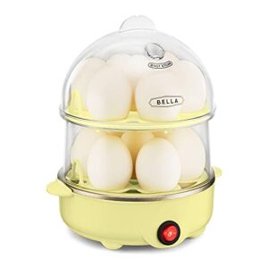BELLA Double Tier Egg Cooker, Rapid Boiler & Poacher, Meal Prep Essential, Family Sized Meals: Make Up To 14 Large Boiled Eggs, Dishwasher Safe Parts, Poaching Tray Included, Yellow