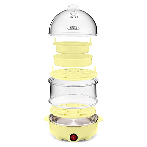 BELLA Double Tier Egg Cooker, Rapid Boiler & Poacher, Meal Prep Essential, Family Sized Meals: Make Up To 14 Large Boiled Eggs, Dishwasher Safe Parts, Poaching Tray Included, Yellow