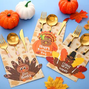 24 Pieces Thanksgiving Tableware Set Thanksgiving Place Setting Turkey Cutlery Holders Thank Giving Decoration Thanksgiving Cutlery Holder for Thanksgiving Turkey Utensil Decor, Autumn Harvest Party