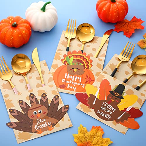 24 Pieces Thanksgiving Tableware Set Thanksgiving Place Setting Turkey Cutlery Holders Thank Giving Decoration Thanksgiving Cutlery Holder for Thanksgiving Turkey Utensil Decor, Autumn Harvest Party