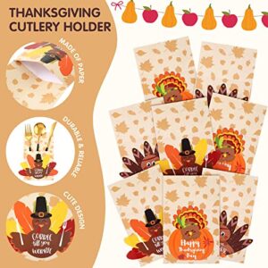 24 Pieces Thanksgiving Tableware Set Thanksgiving Place Setting Turkey Cutlery Holders Thank Giving Decoration Thanksgiving Cutlery Holder for Thanksgiving Turkey Utensil Decor, Autumn Harvest Party