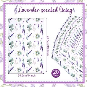 20 Drawer Liners for Dresser Lavender Scented Drawer Liners Drawer Paper Liner Non Adhesive Scented Liners for Drawers Fragrant Drawer Liners for Home Shelf Closet, 14 x 19.5 Inches (Lavender)