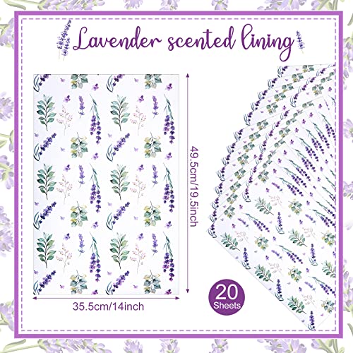 20 Drawer Liners for Dresser Lavender Scented Drawer Liners Drawer Paper Liner Non Adhesive Scented Liners for Drawers Fragrant Drawer Liners for Home Shelf Closet, 14 x 19.5 Inches (Lavender)