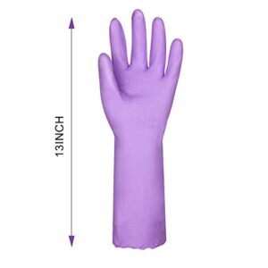 Elgood Reusable Dishwashing Cleaning Gloves with Latex free, Cotton lining ,Kitchen Gloves 2 Pairs,Purple+blue, Medium