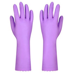 Elgood Reusable Dishwashing Cleaning Gloves with Latex free, Cotton lining ,Kitchen Gloves 2 Pairs,Purple+blue, Medium