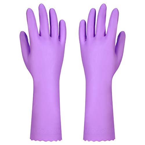 Elgood Reusable Dishwashing Cleaning Gloves with Latex free, Cotton lining ,Kitchen Gloves 2 Pairs,Purple+blue, Medium