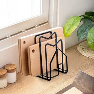 Suwimut Cutting Board Rack Holder, Flat Steel Chopping Board Organizer Stand Pot Pan Lids Rack Organizer for Kitchen Cabinet Countertop, 4.92x5.71x8.46 Inch (Black)