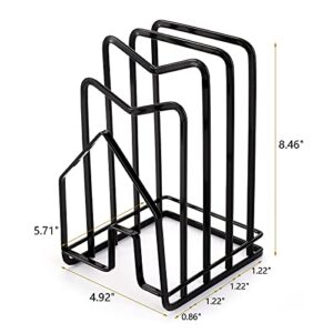 Suwimut Cutting Board Rack Holder, Flat Steel Chopping Board Organizer Stand Pot Pan Lids Rack Organizer for Kitchen Cabinet Countertop, 4.92x5.71x8.46 Inch (Black)