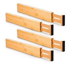 utoplike 4 pack bamboo kitchen drawer dividers,adjustable drawer organizers,spring loaded,works in kitchen,dresser,bathroom,bedroom,drawer,desk