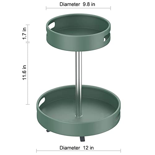 BULTIWEUD 2 Tier Lazy Susan Turntable Spice Rack Organizer Food Storage Container for Kitchen Cabinet, Spinning Organizer for Spices,Condiments,Green