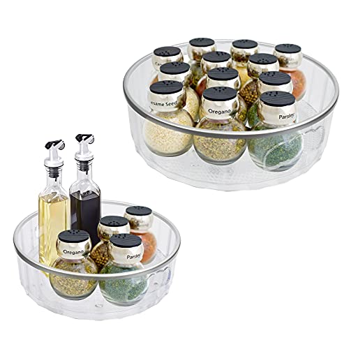 Lazy Susan 12 inch Kitchen Turntable Storage Food Bin Container,2 Pack Round Plastic Clear Rotating Turntable Organization & Storage