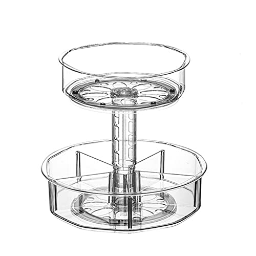 A ALFEEL 2 Tier Lazy Susan Organizer, 11.8 Inches Height Adjustable Rotating Turntable with 5 Divided Bins , Clear Spice Rack for Cabinet, Fridge, Bathroom, Makeup,Medicine ,Pantry Organization