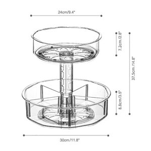 A ALFEEL 2 Tier Lazy Susan Organizer, 11.8 Inches Height Adjustable Rotating Turntable with 5 Divided Bins , Clear Spice Rack for Cabinet, Fridge, Bathroom, Makeup,Medicine ,Pantry Organization