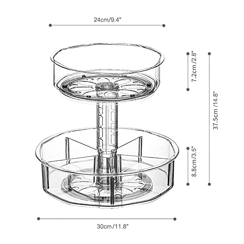 A ALFEEL 2 Tier Lazy Susan Organizer, 11.8 Inches Height Adjustable Rotating Turntable with 5 Divided Bins , Clear Spice Rack for Cabinet, Fridge, Bathroom, Makeup,Medicine ,Pantry Organization