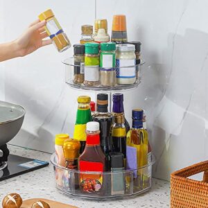 A ALFEEL 2 Tier Lazy Susan Organizer, 11.8 Inches Height Adjustable Rotating Turntable with 5 Divided Bins , Clear Spice Rack for Cabinet, Fridge, Bathroom, Makeup,Medicine ,Pantry Organization