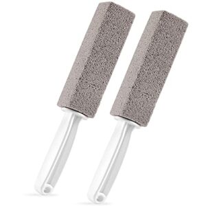 2 pack pumice stone toilet bowl clean brush with handle, remove toilet bowl hard water rings, calcium buildup and rust suitable for cleaning toilet, bathroom, kitchen sink, grill（gray