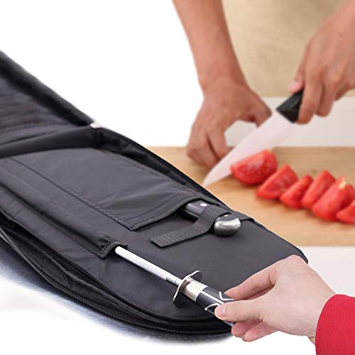 Chef Knife Bag,Durable,Washable,Waterproof Oxford Cloth,22 Separate Slots for Knives Including Meat Cleaver and Honing Steel,Zipped Pouch for Tools,Shoulder Strap,Knives Not Included(Chef Knife Bag)
