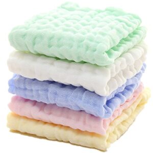 MUKIN Baby Muslin Washcloths - Natural Muslin Cotton Baby Wipes - Soft Newborn Baby Face Towel and Muslin Washcloth for Sensitive Skin- Baby Registry as Shower , 5 Pack 12x12 inches