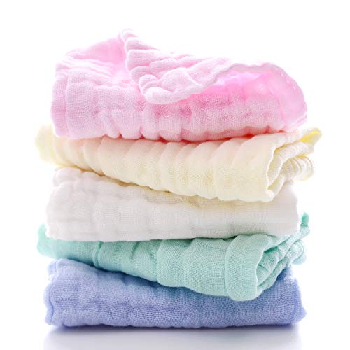 MUKIN Baby Muslin Washcloths - Natural Muslin Cotton Baby Wipes - Soft Newborn Baby Face Towel and Muslin Washcloth for Sensitive Skin- Baby Registry as Shower , 5 Pack 12x12 inches