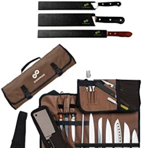 EVERPRIDE Chef Knife Roll PLUS Knife Guard Set (6-Piece Set) Bundle – Knife Bag Holds 10 Knives, Meat Cleaver and Kitchen Tools – Felt-Lined and BPA Free Knife Sheath Set – Knives Not Included