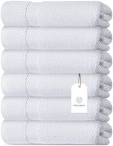 luxury white hand towels – soft circlet egyptian cotton | highly absorbent hotel spa bathroom towel collection | 16×30 inch | set of 6
