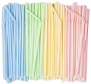 [400 pack] flexible disposable plastic drinking straws – 7.75″ high – assorted colors striped…