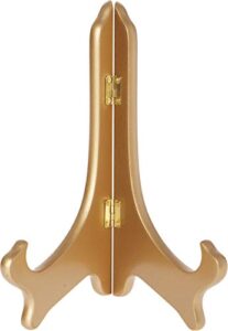 bard’s hinged gold-toned mdf wood plate stand, 9″ h x 7.25″ w x 5″ d (for 9″ – 10.5″ plates), pack of 2
