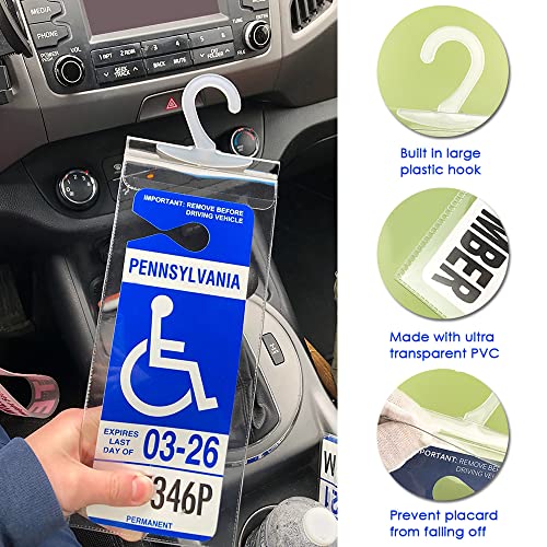 Handicap Parking Placard Holder, Ultra Transparent Disabled Parking Permit Placard Protective Holder Cover with Large Hanger by Tbuymax (Set of 2)